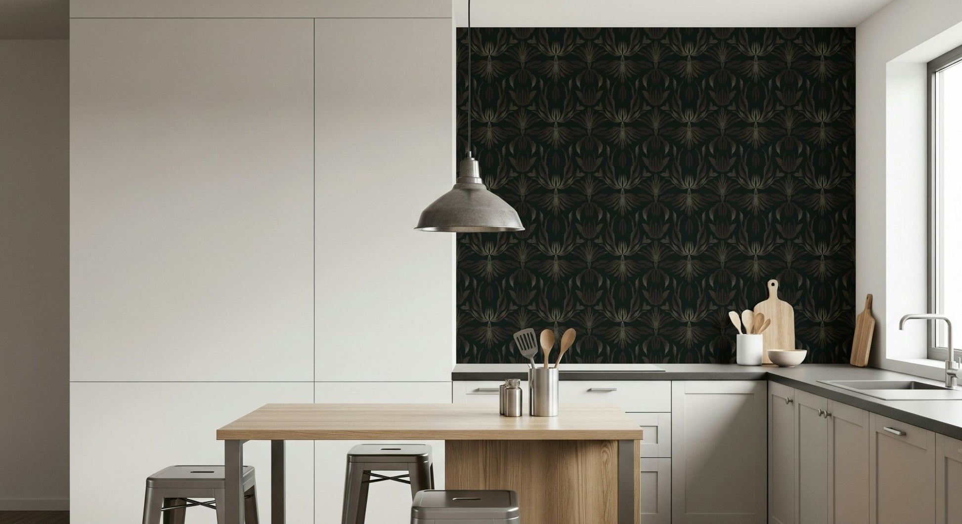 A contemplative floral pattern wallpaper mural for a feature wall.