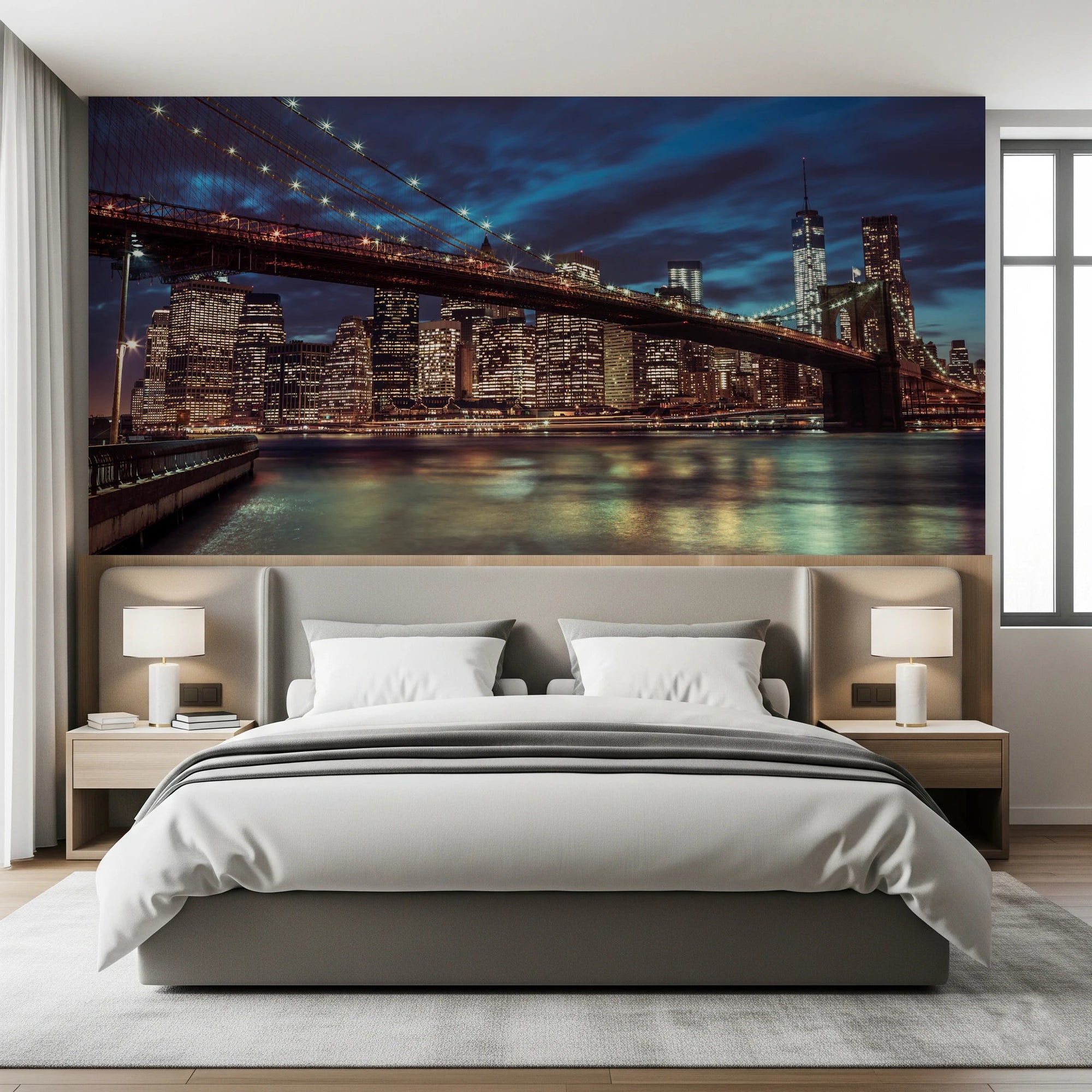 New York Brooklyn Bridge dusk skyline wall mural, GD8299