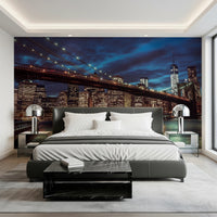 New York bridge night skyline peel and stick mural