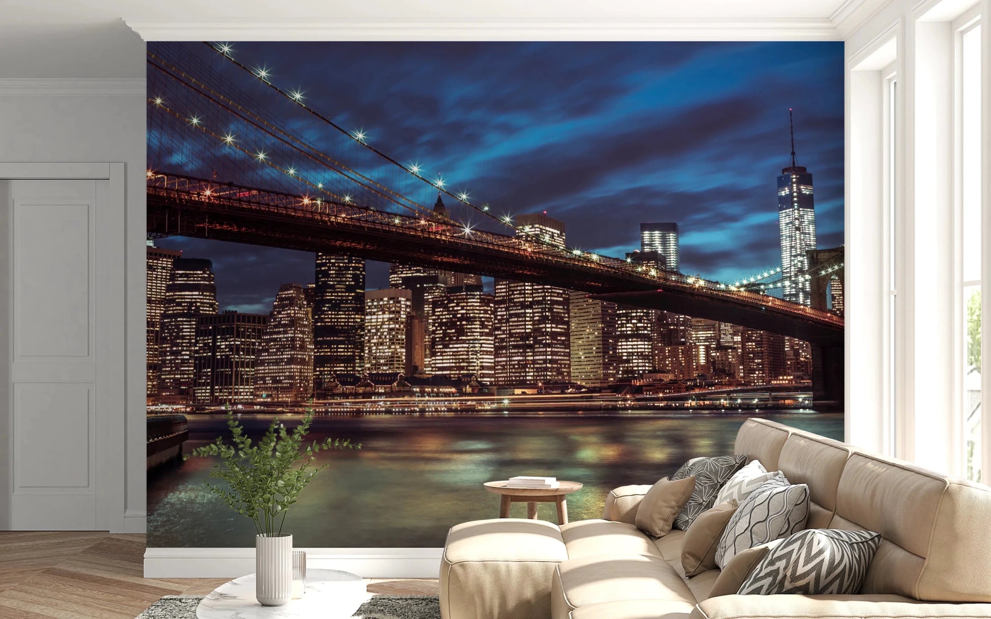 Brooklyn Bridge dusk river shine New York mural
