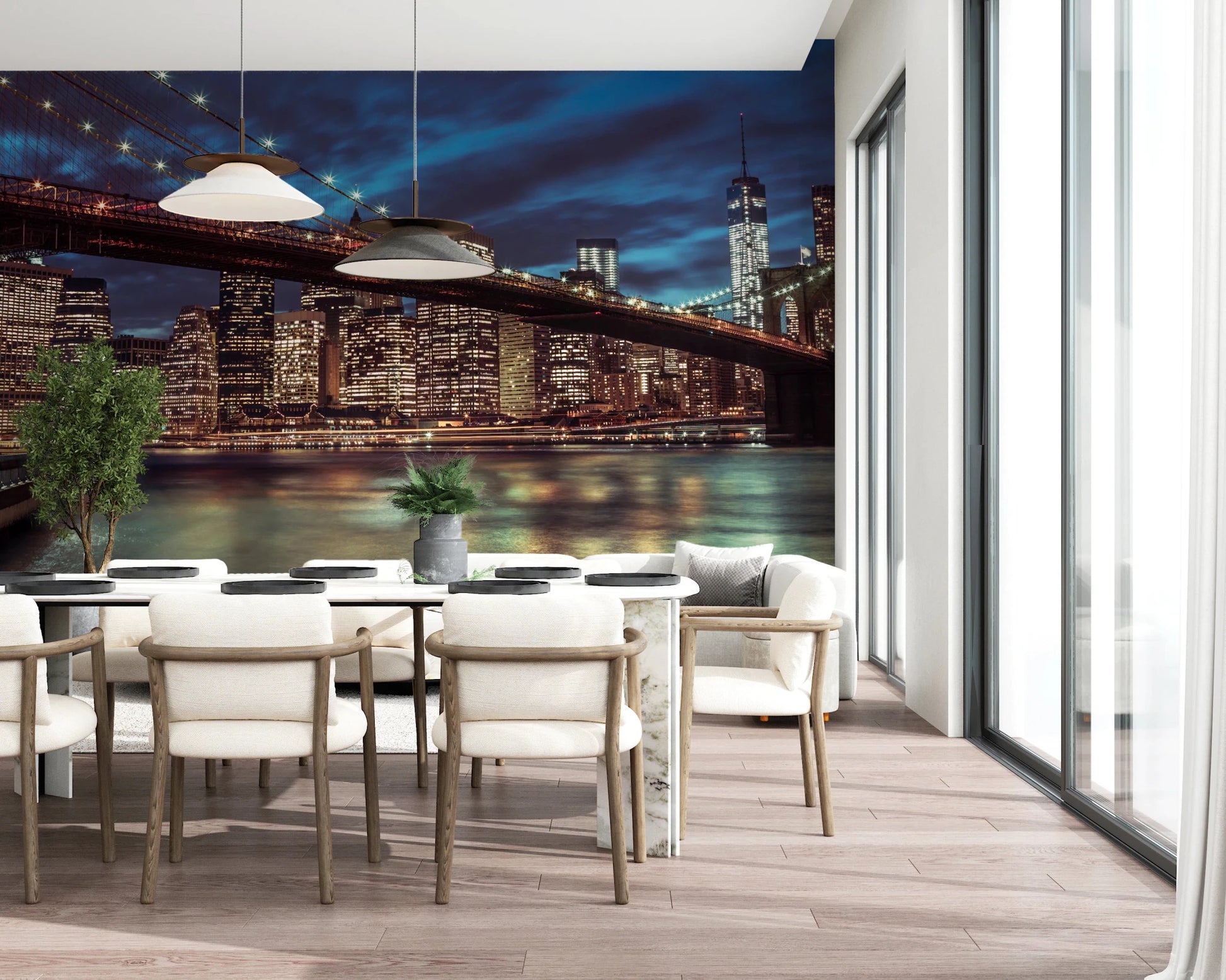 Brooklyn Bridge dusk blue sky New York mural