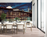 Brooklyn Bridge dusk blue sky New York mural