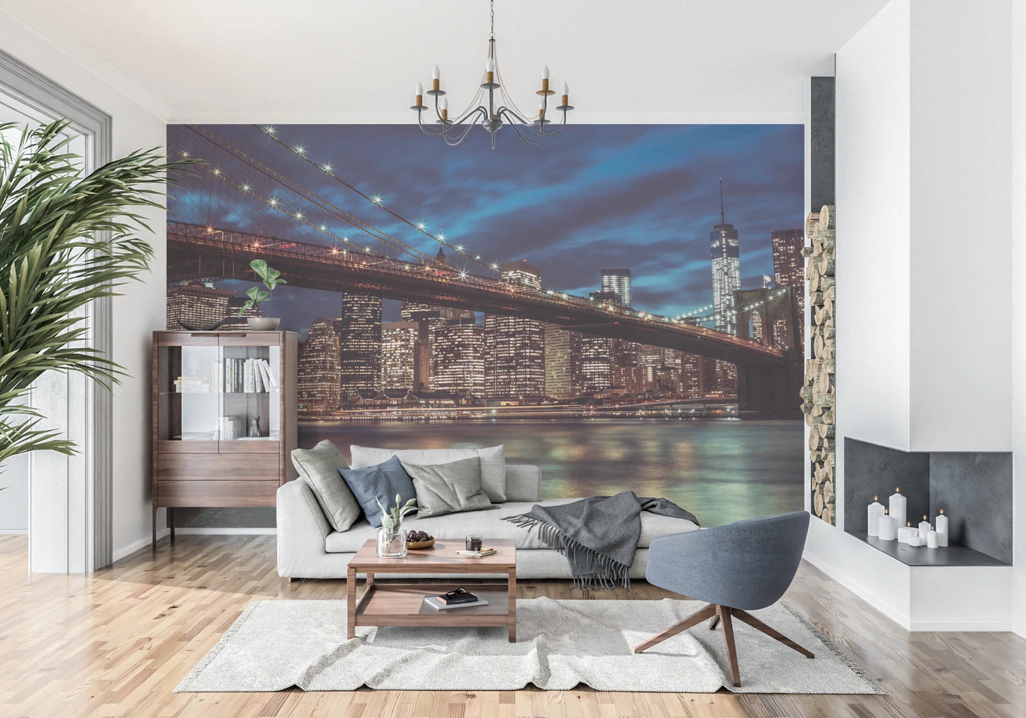 Brooklyn Bridge dusk lights New York wall mural