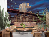 New York skyline Brooklyn Bridge night wall mural