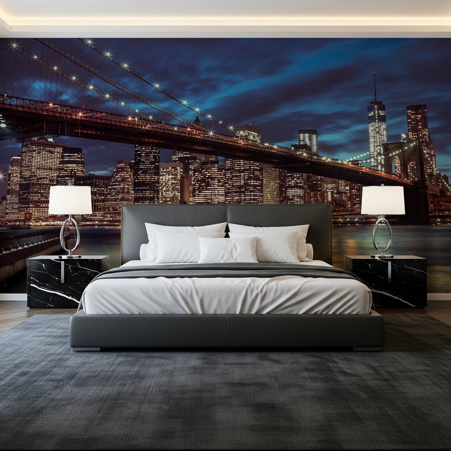 New York city river glow Brooklyn Bridge mural