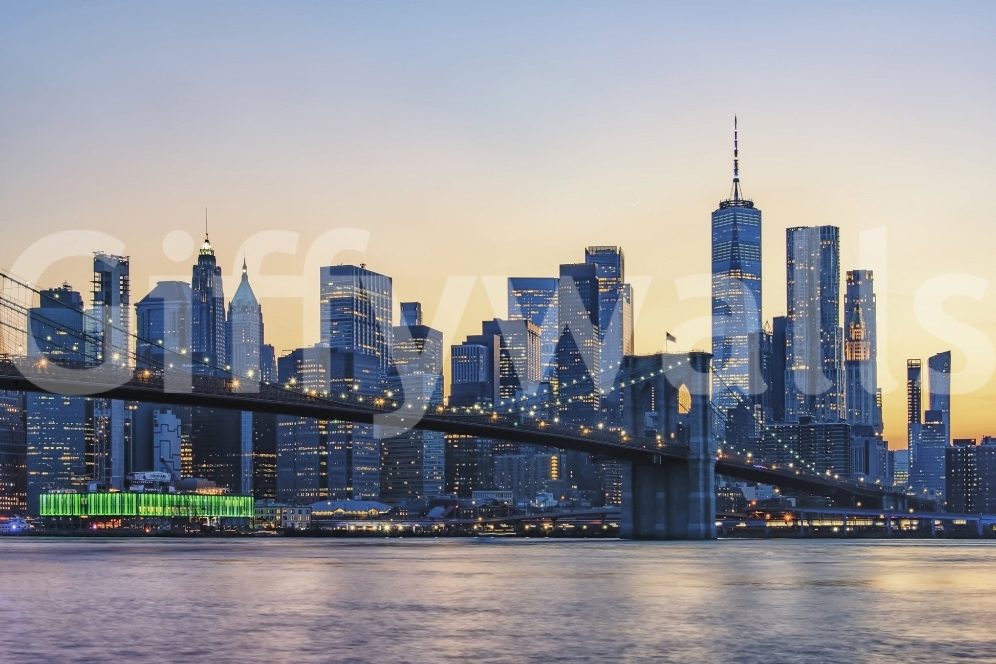 Moody Brooklyn Bridge Dusk peel and stick wallpaper bedroom