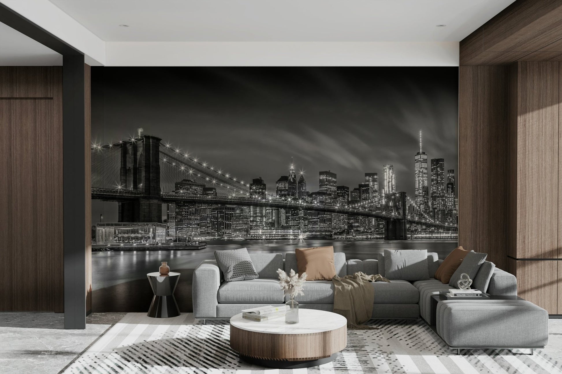 Elegant Brooklyn Bridge Nightly Impressions mural for offices

