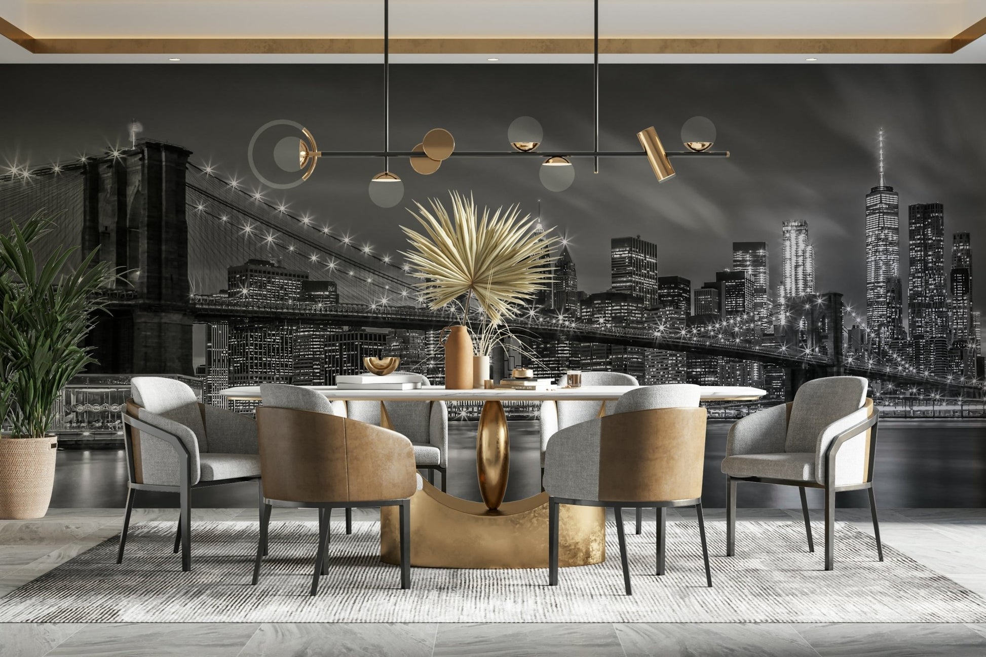 Brooklyn Bridge monochrome wall mural for a timeless city vibe

