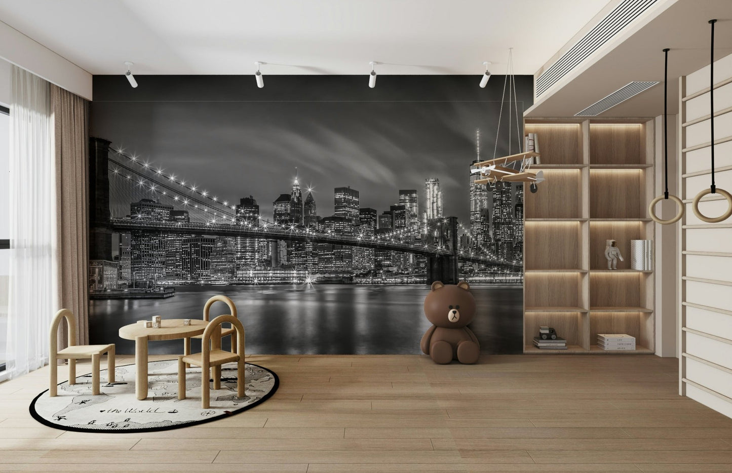 Stunning monochrome Brooklyn Bridge mural for modern spaces


