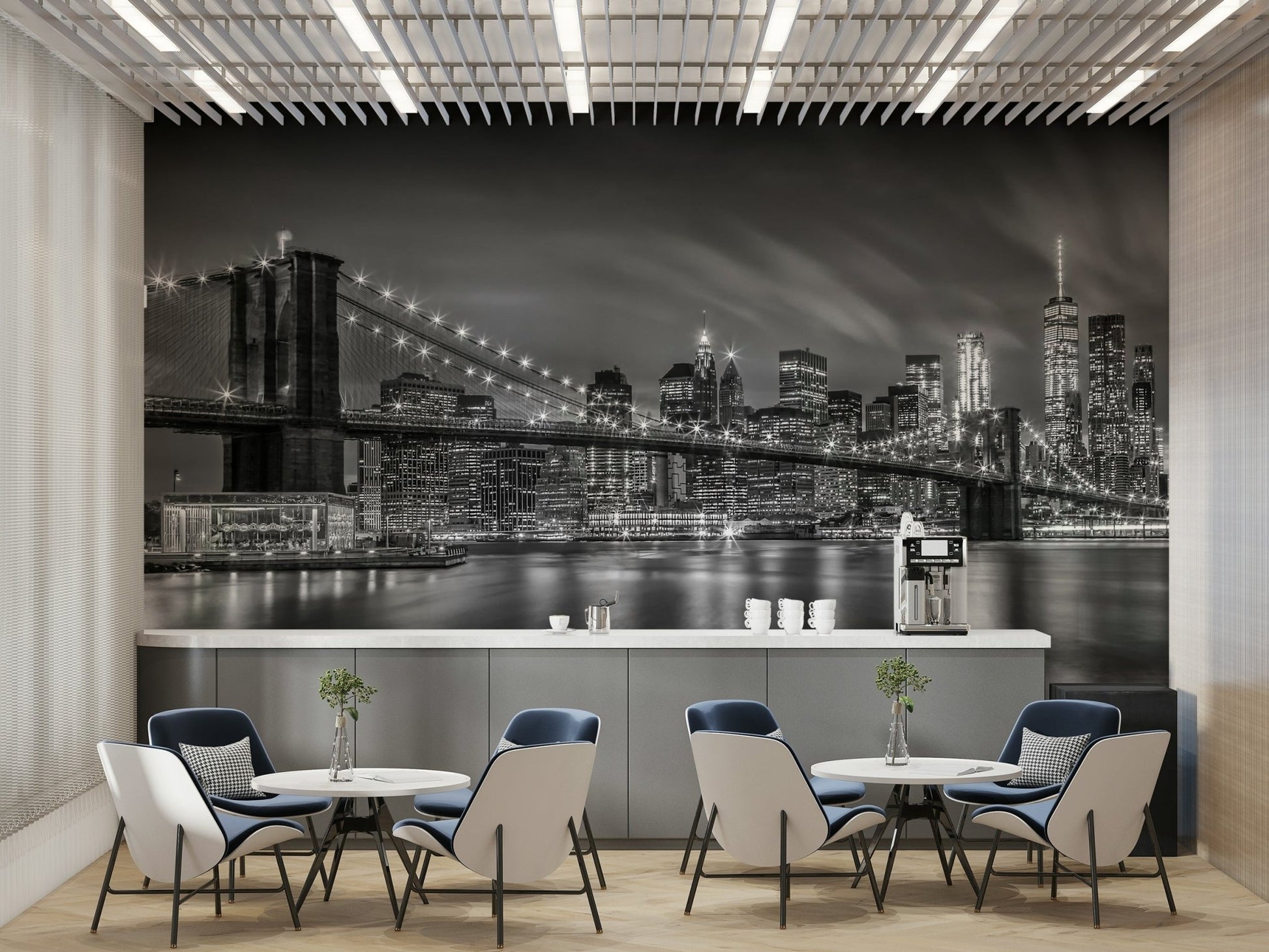 Peel-and-stick Brooklyn Bridge monochrome mural for easy installation

