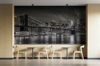 Black and white Brooklyn Bridge mural for dramatic decor

