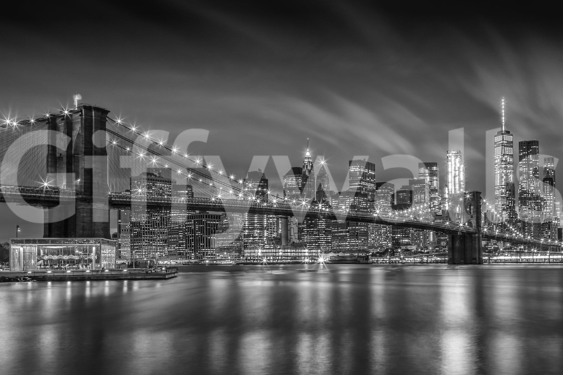 Monochrome Brooklyn Bridge Nightly Impressions for home decor

