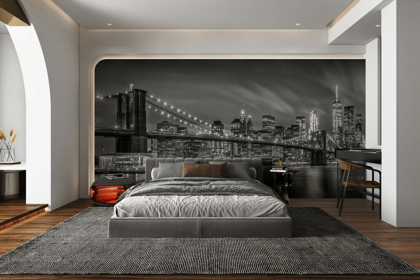 Brooklyn Bridge Nightly Impressions monochrome wall mural

