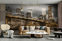 Urban landscape featuring Brooklyn Bridge at night

