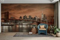 Brooklyn Bridge wall mural at twilight

