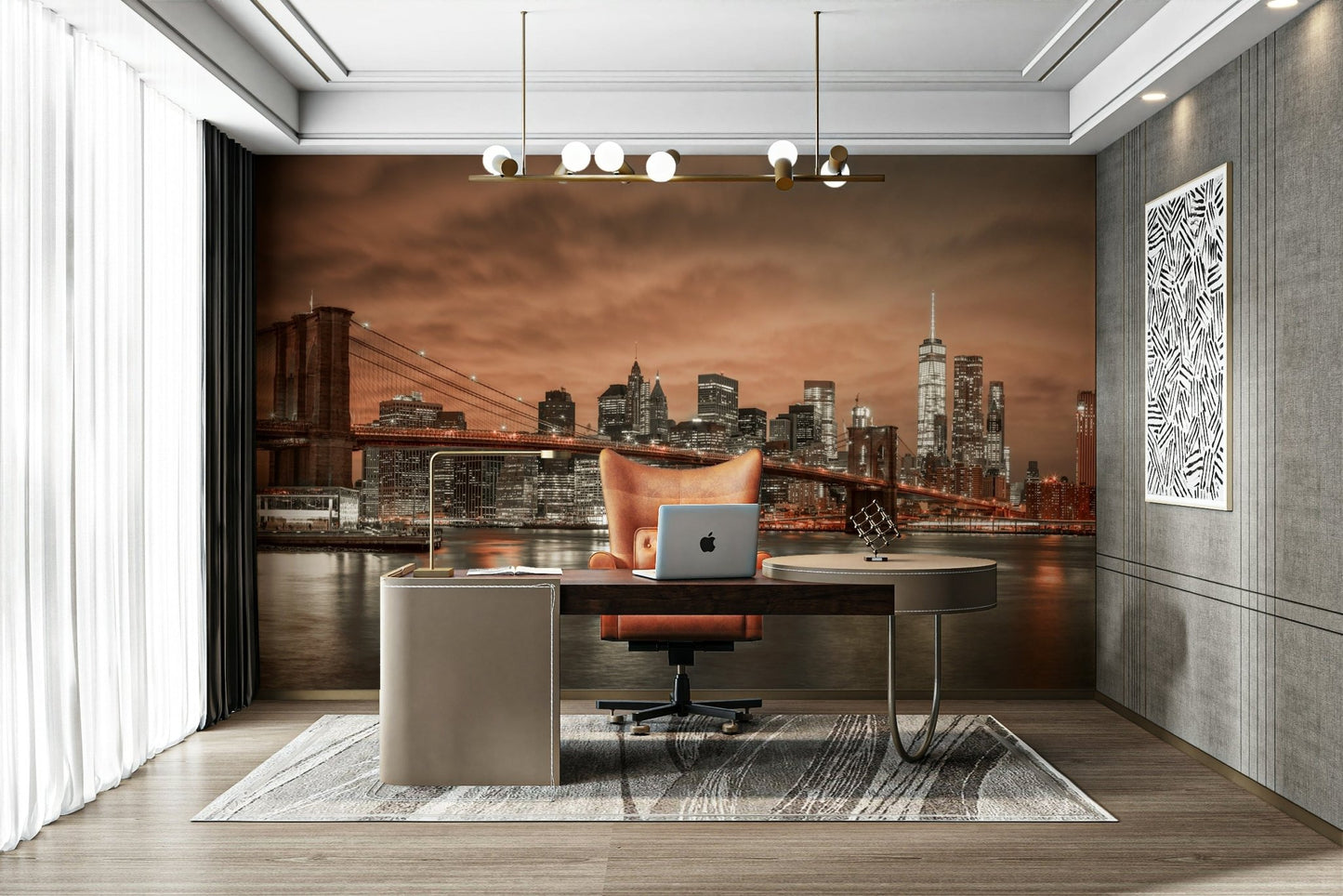 Twilight sky mural featuring Brooklyn Bridge

