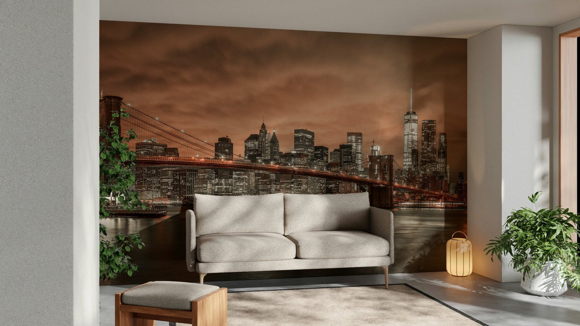 Evening skyline wallpaper with Brooklyn Bridge

