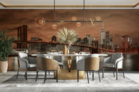 Cityscape mural with soft evening glow

