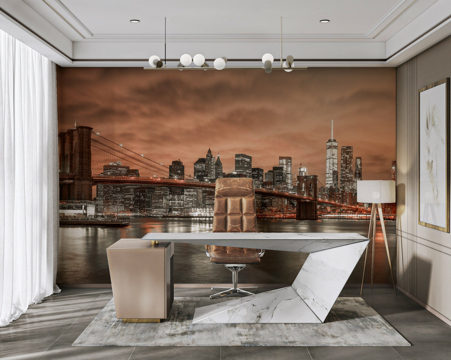 Mural wallpaper of New York bridge at dusk

