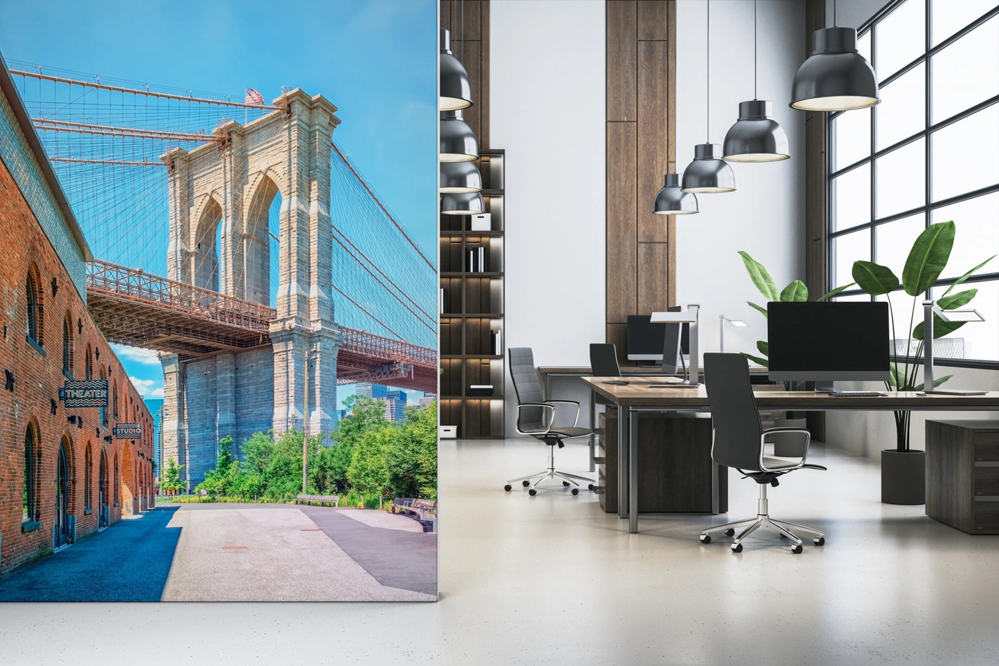 New York architecture wall mural with bridge view