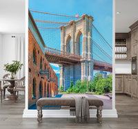 City wall mural showing Brooklyn Bridge New York