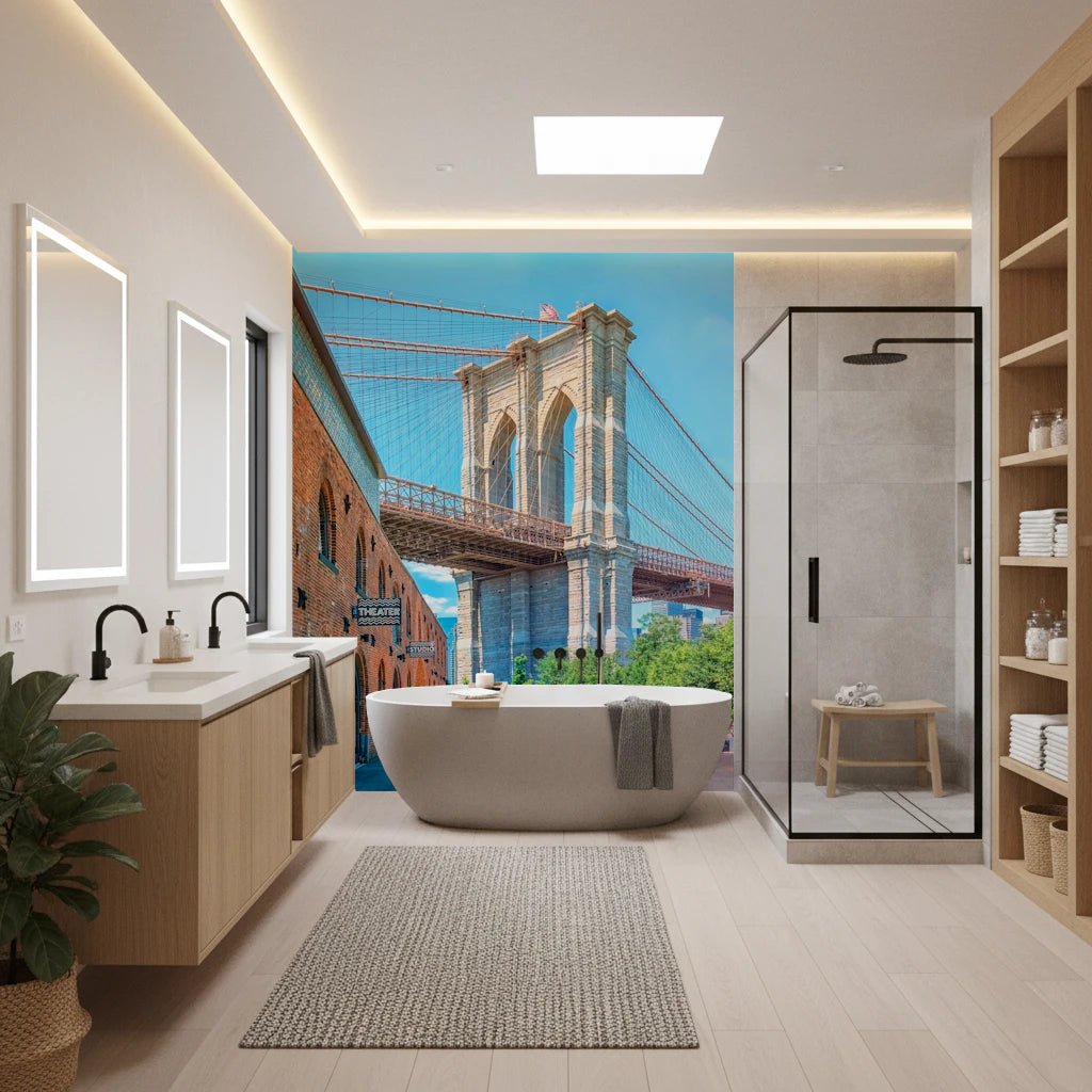 New York city wall mural featuring Brooklyn Bridge