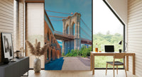 Urban New York city wall mural with bridge