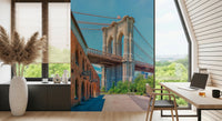 New York cityscape wall mural with historic bridge