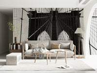 Bold monochrome wallpaper for a modern reception area accent wall.