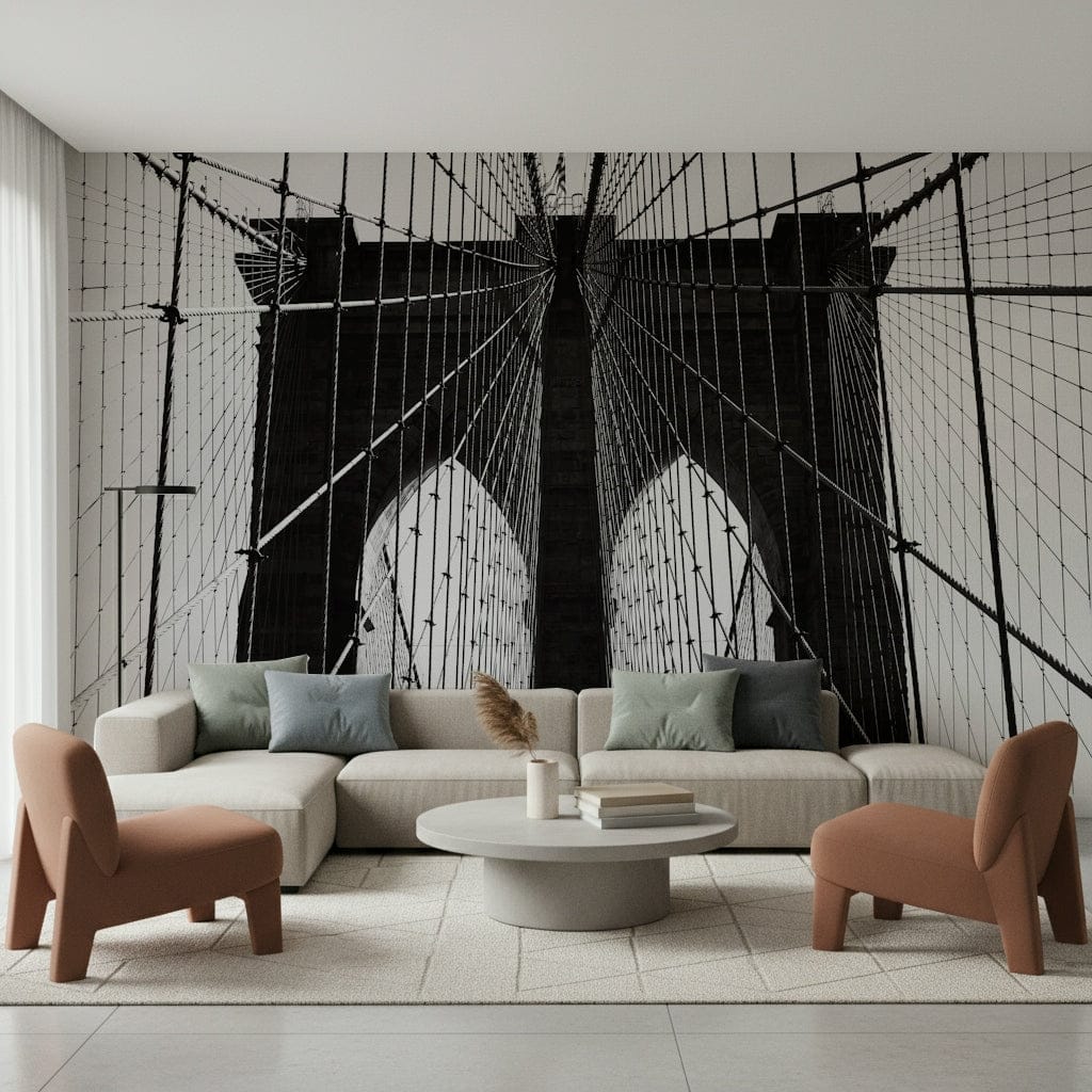 Artistic city engineering wall mural for a sophisticated lounge atmosphere.