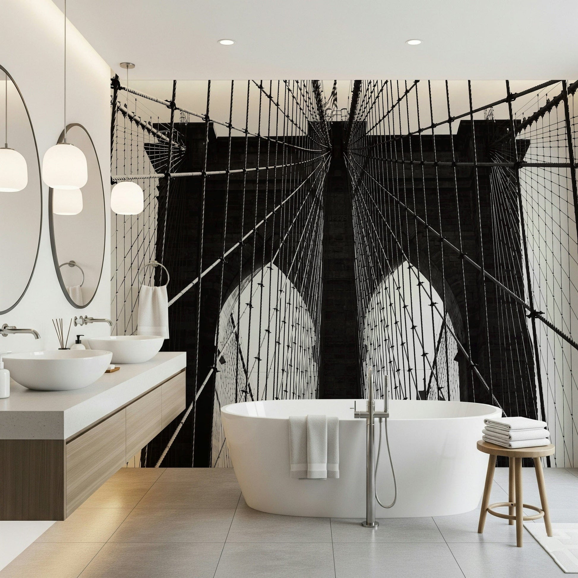 Urban architecture wallpaper for a professional home office feature wall.