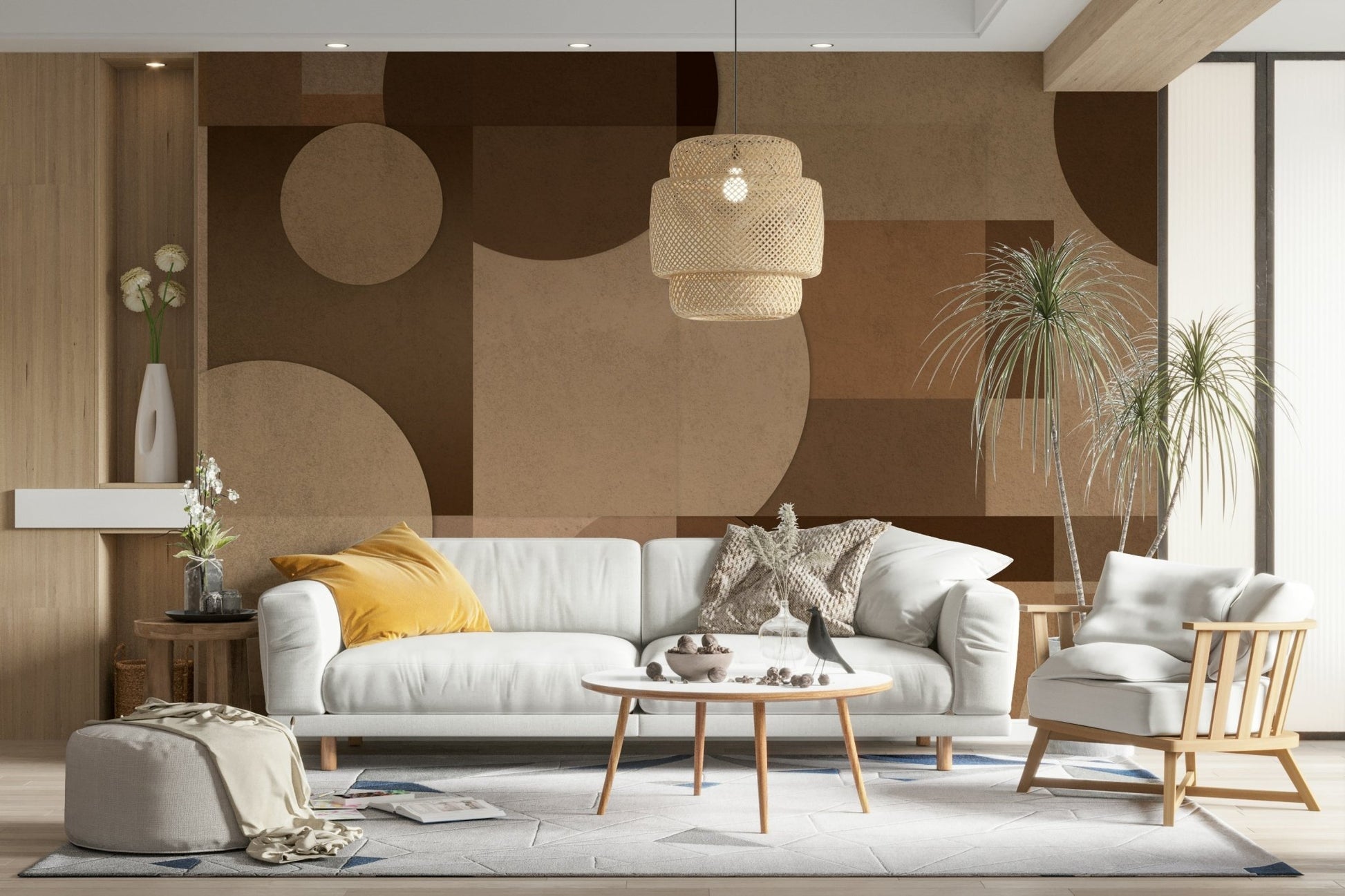 The pattern consists of abstract shapes like triangles and rectangles.

