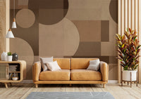 A modern wall mural with an abstract geometric pattern.

