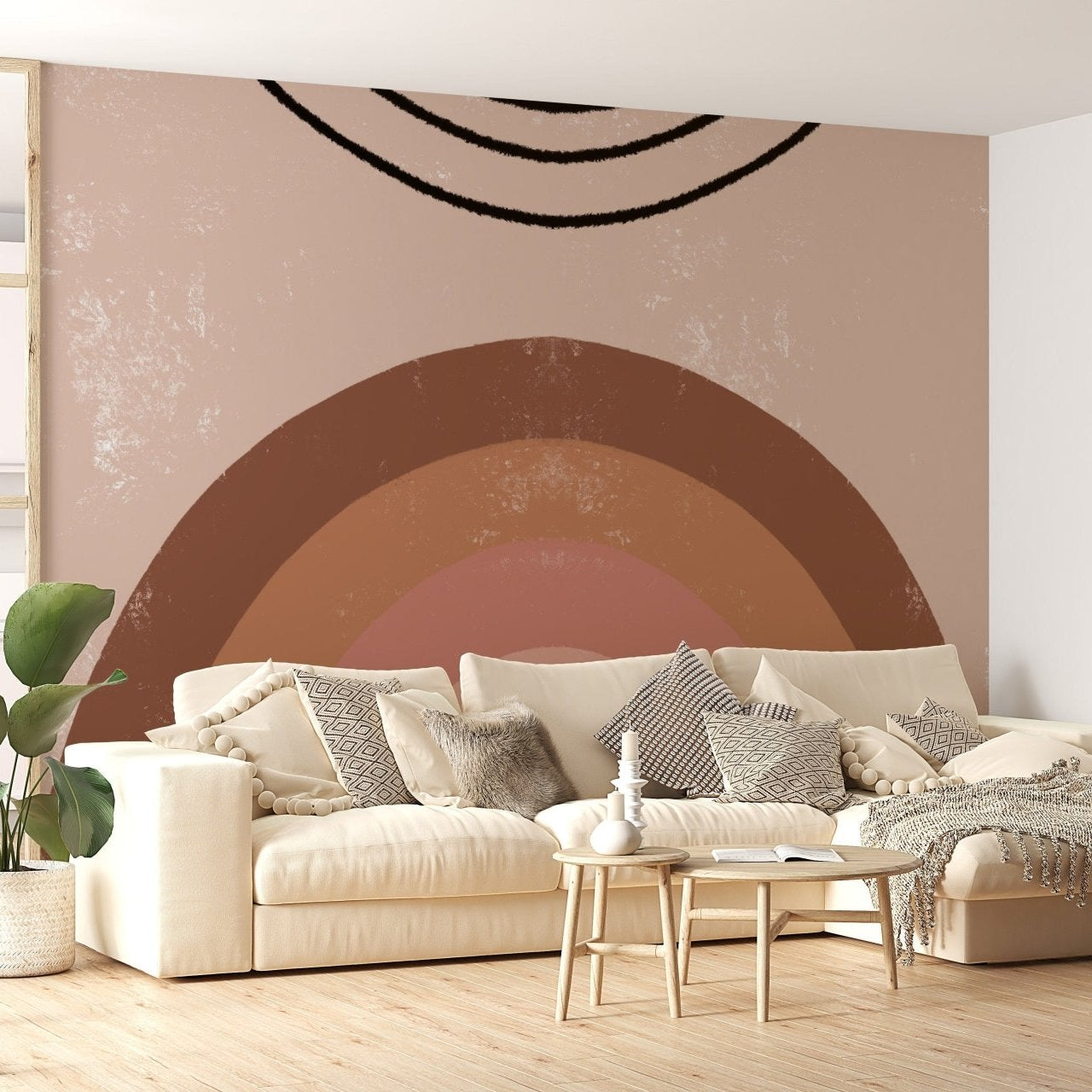 Brown Boho Kids Rainbow Wallpaper Mural - Giffywalls A227