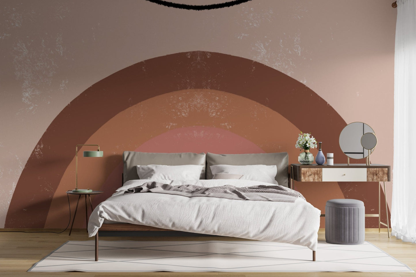 Kids rainbow mural with boho charm in brown A227
