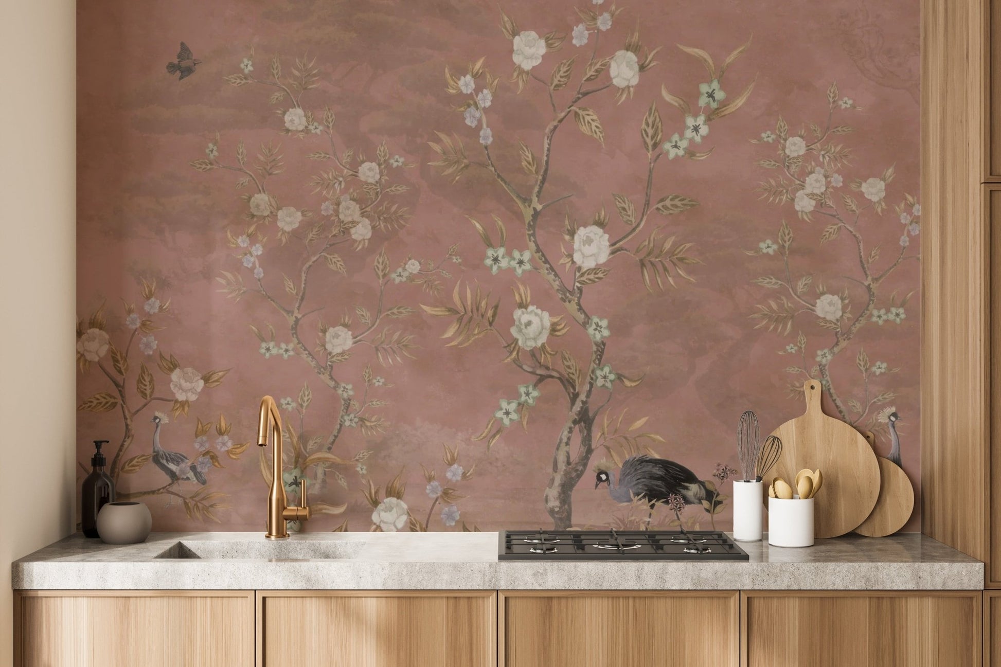 Classic chinoiserie pattern in brown tones wallpaper C496