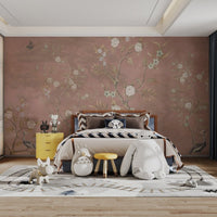 Brown chinoiserie wallpaper with floral details C496