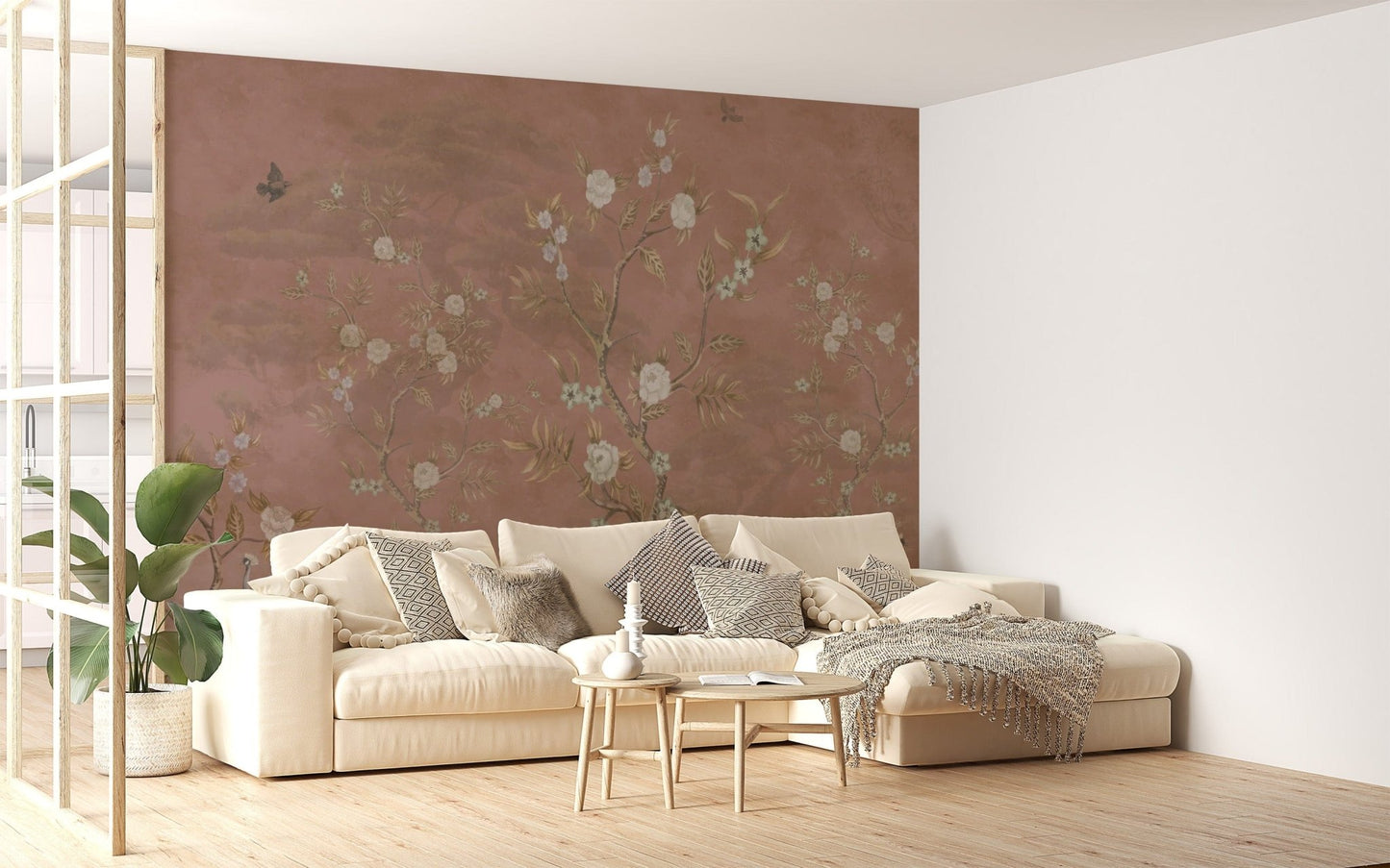 Elegant brown chinoiserie wallpaper design C496