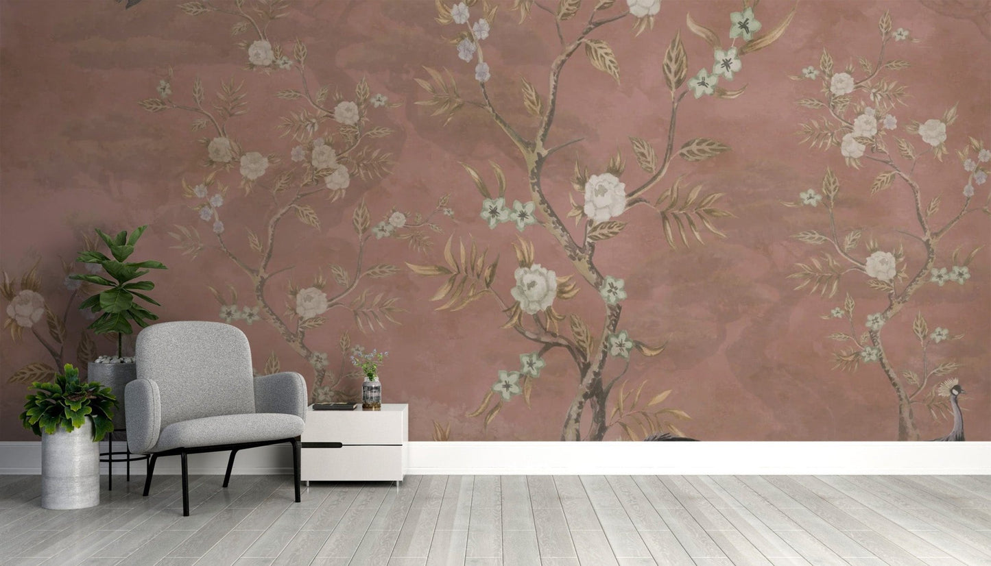 Intricate brown chinoiserie wall decor wallpaper C496