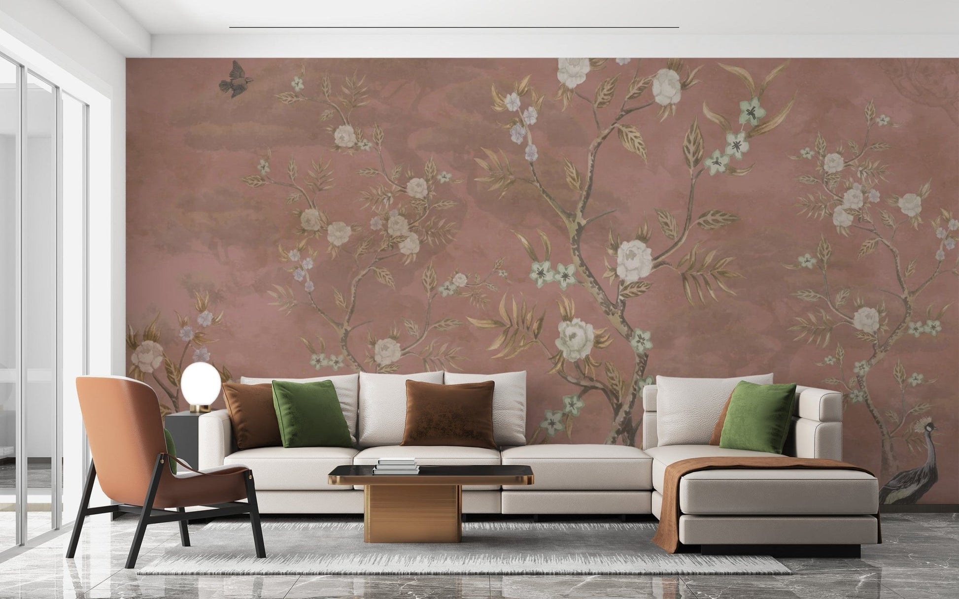 Sophisticated brown chinoiserie wall art wallpaper C496