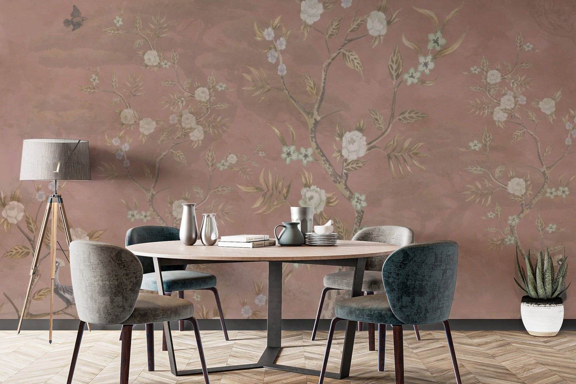 Elegant brown chinoiserie wallpaper design C496