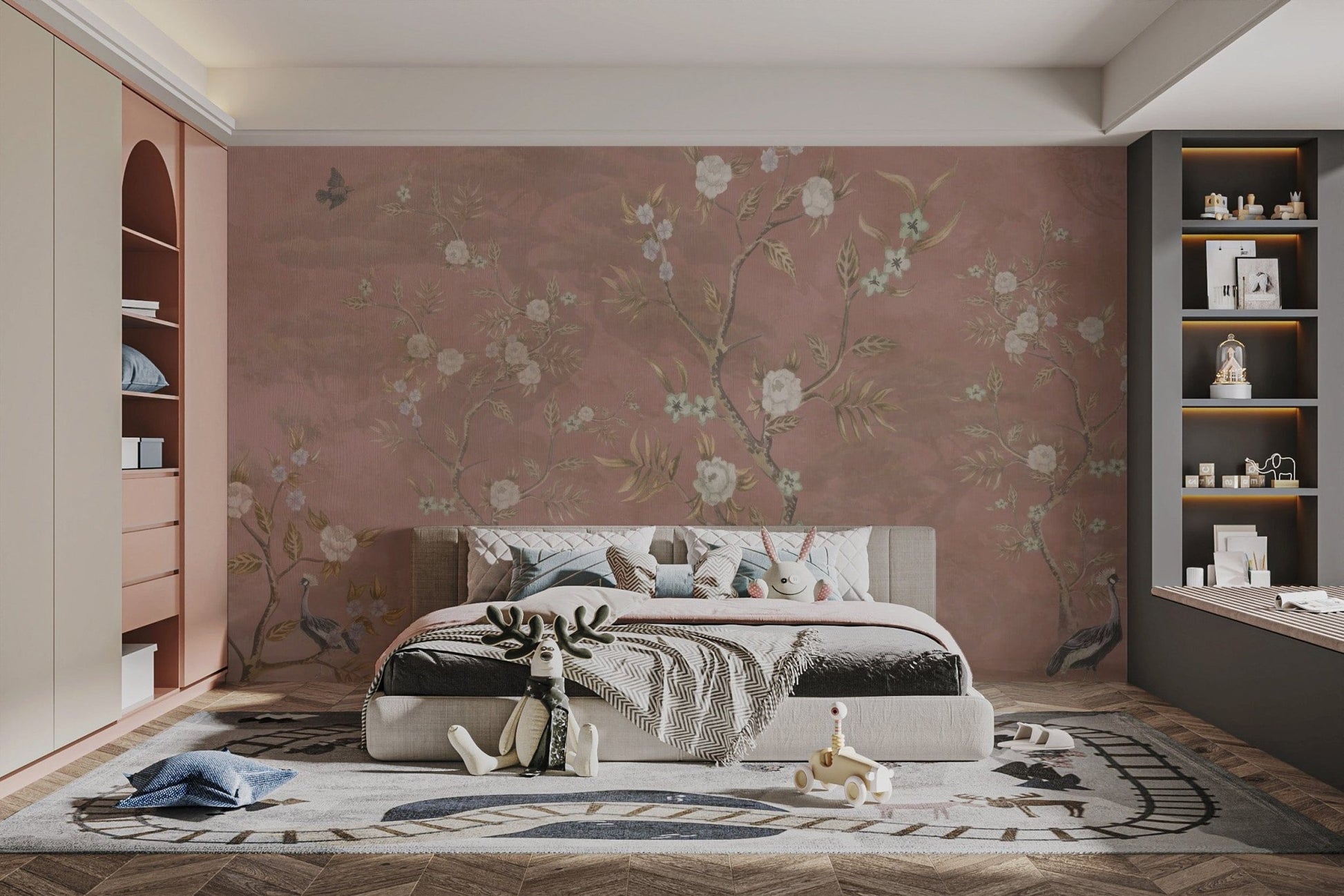 Timeless brown chinoiserie mural for interiors C496