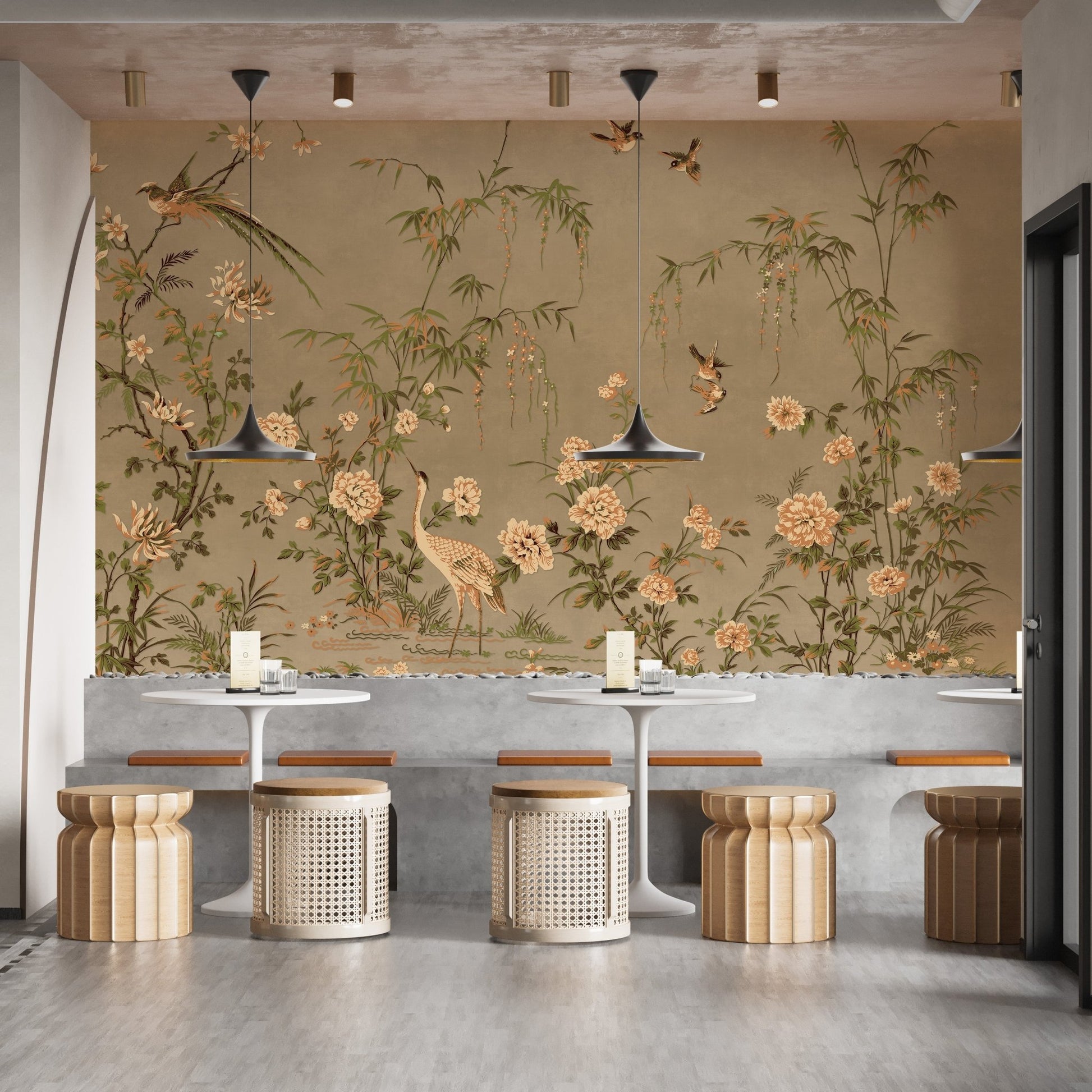 Japanese birds and trees chinoiserie wallpaper for walls
