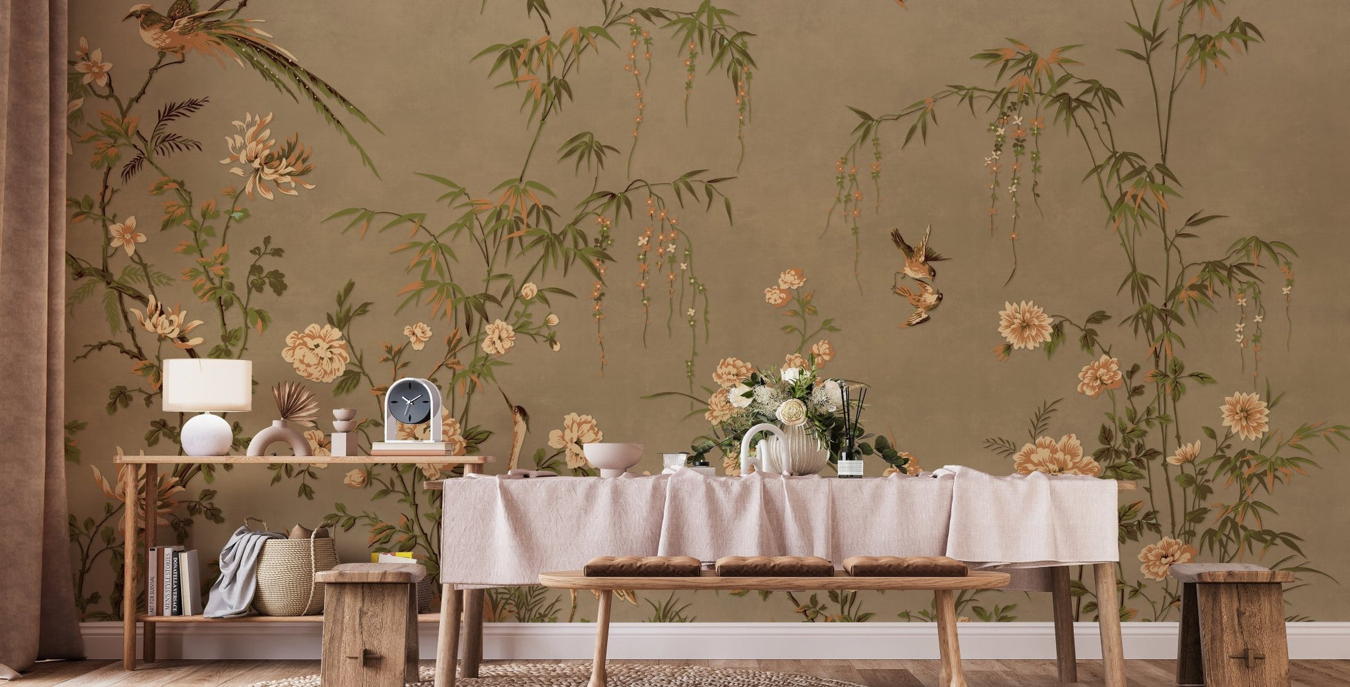 Japanese Birds & Trees Chinoeserie Wallpaper - Giffywalls