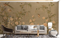 Elegant Japanese birds and trees chinoiserie wallpaper