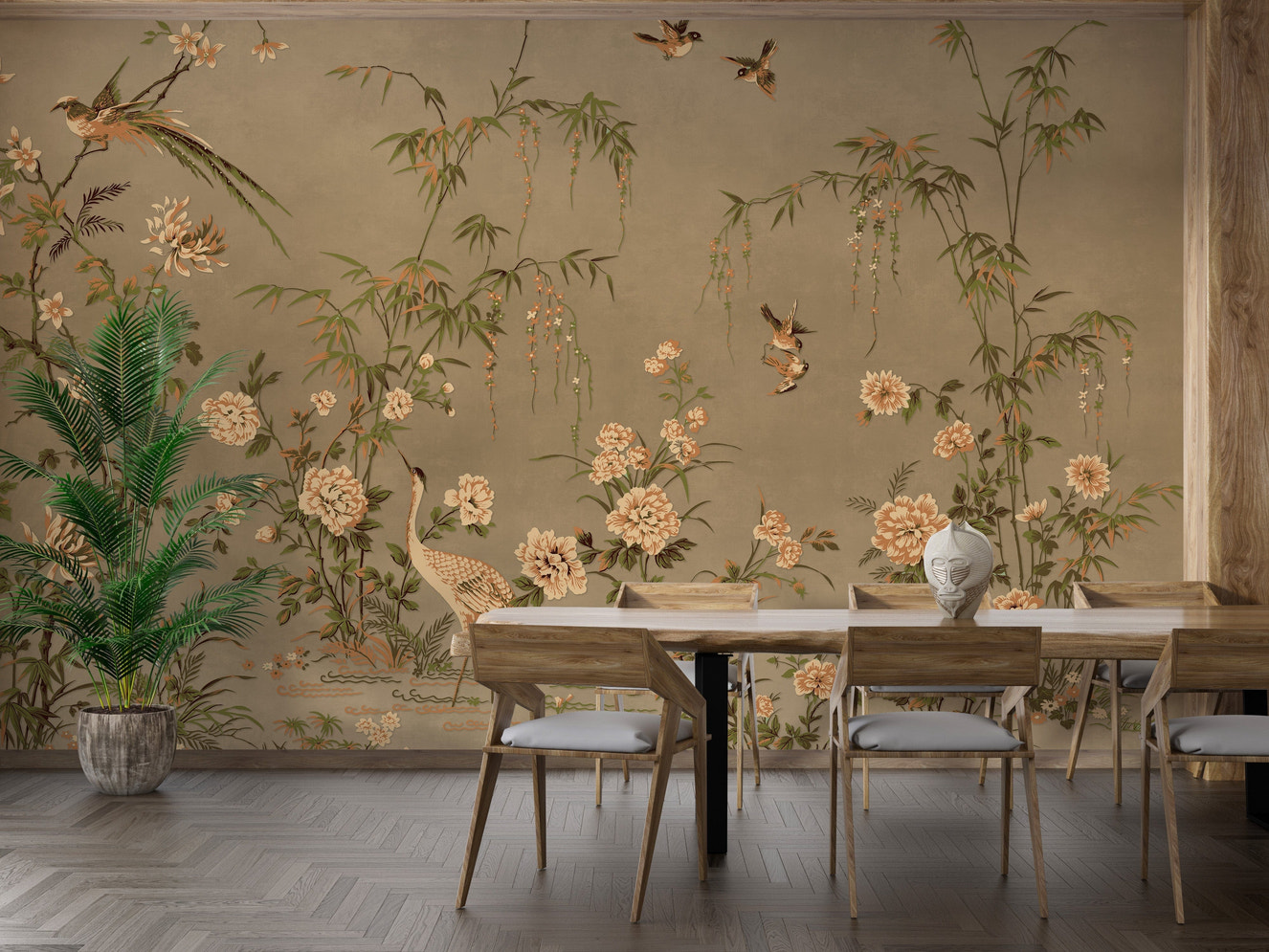 Japanese Birds & Trees Chinoeserie Wallpaper