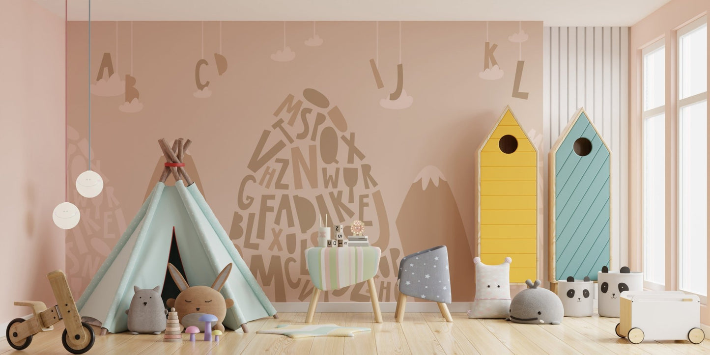Soft Brown Color Alphabet Mountain Kids Wallpaper - Giffywalls B012