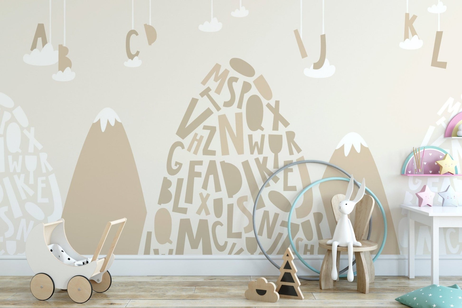 Soft Brown Color Alphabet Mountain Kids Wallpaper - Giffywalls B012