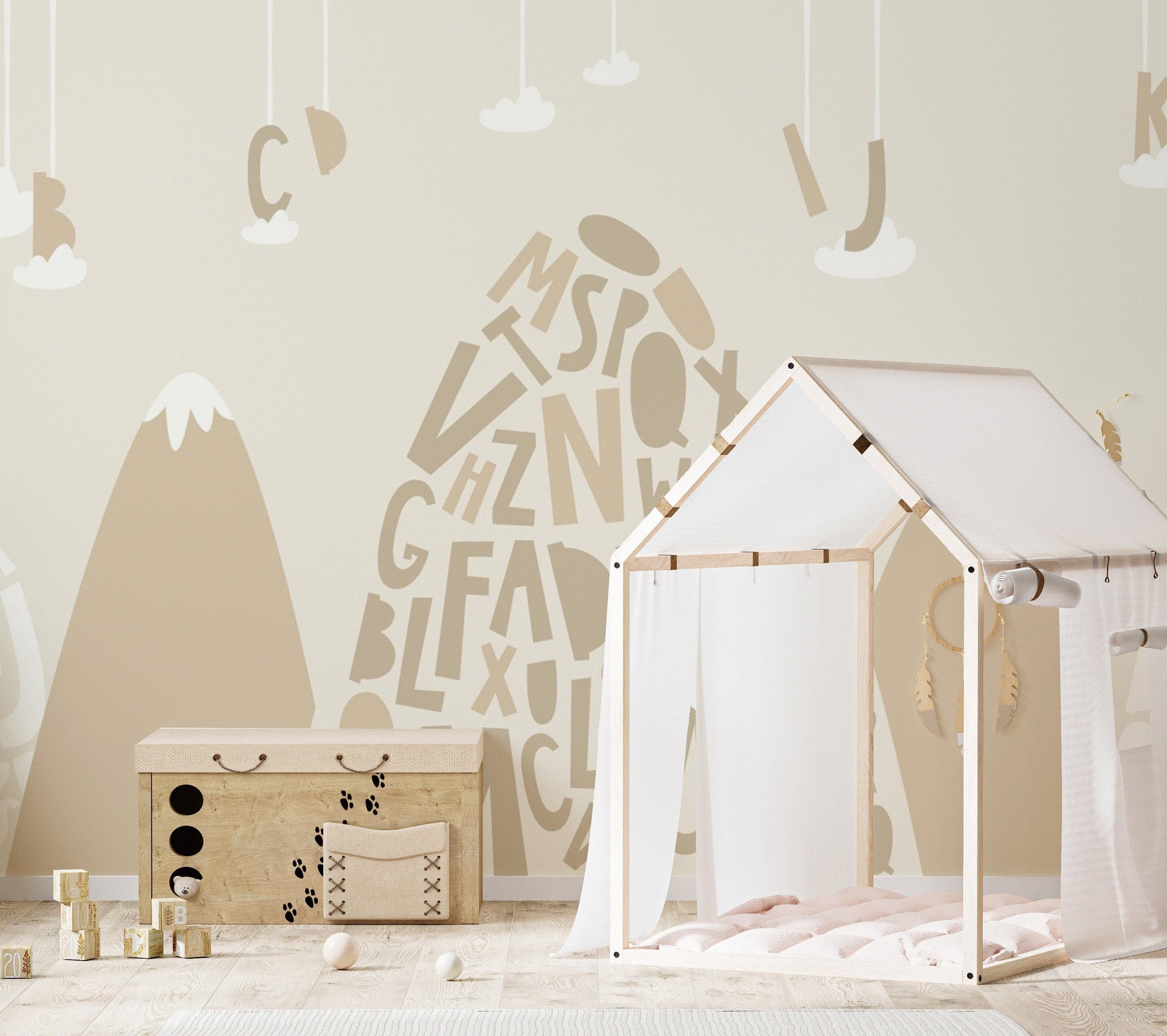 Soft Brown Color Alphabet Mountain Kids Wallpaper - Giffywalls