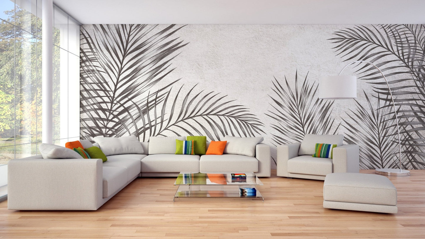 Monochrome Palm Leaves Wallpaper Murals - Giffywalls A874